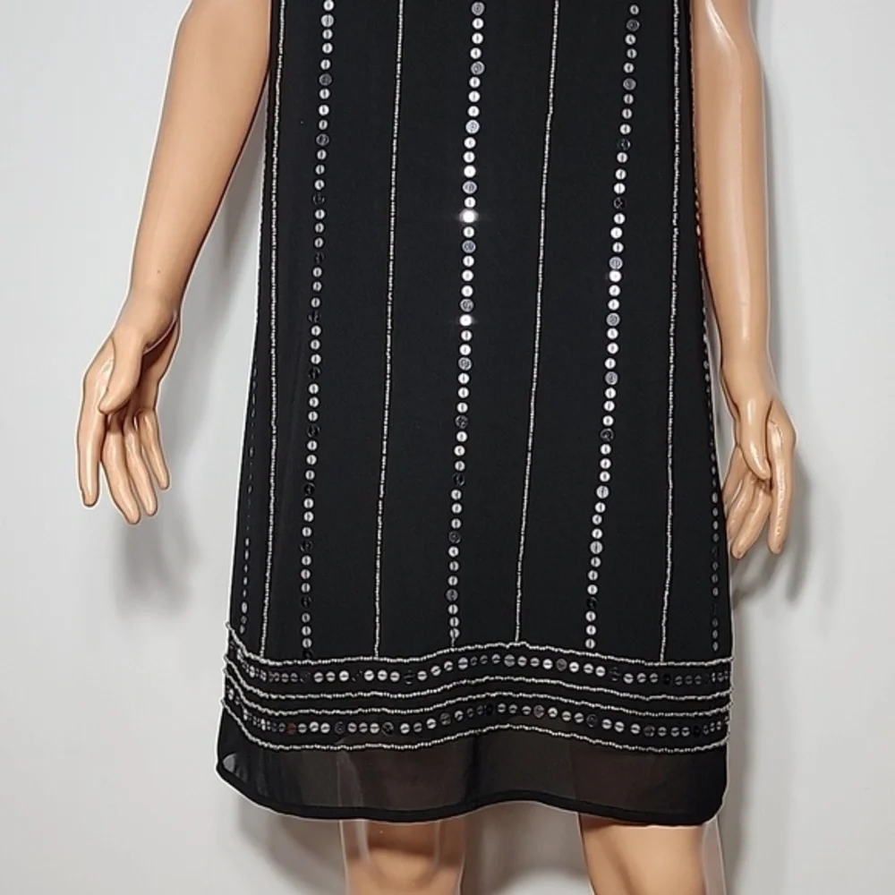 Nicole‎ Miller Shift Dress Black Embellished Beaded Sleeveless Lined Size 10